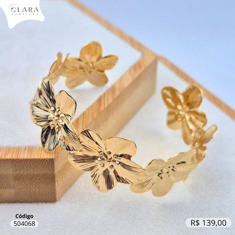 PULSEIRA BRACELETE MAX FLORES LISAS - Dourado