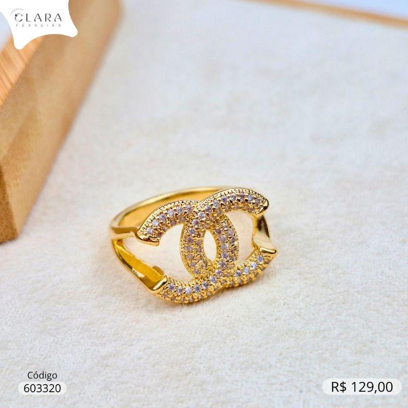ANEL ISNPIRAÇÃO CHANEL MICROZIRCONIAS  - Dourado