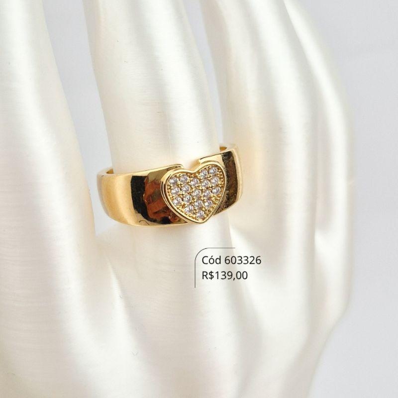 ANEL LISO C/ CHUVEIRINHO CORAÇÃO MICROZIRCÔNIAS - Dourado