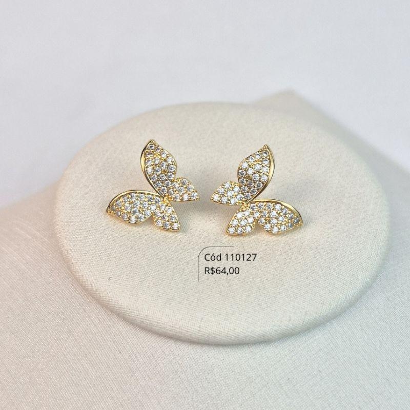 BRINCO BORBOLETA MICROZIRCÔNIAS - 14MM - Dourado