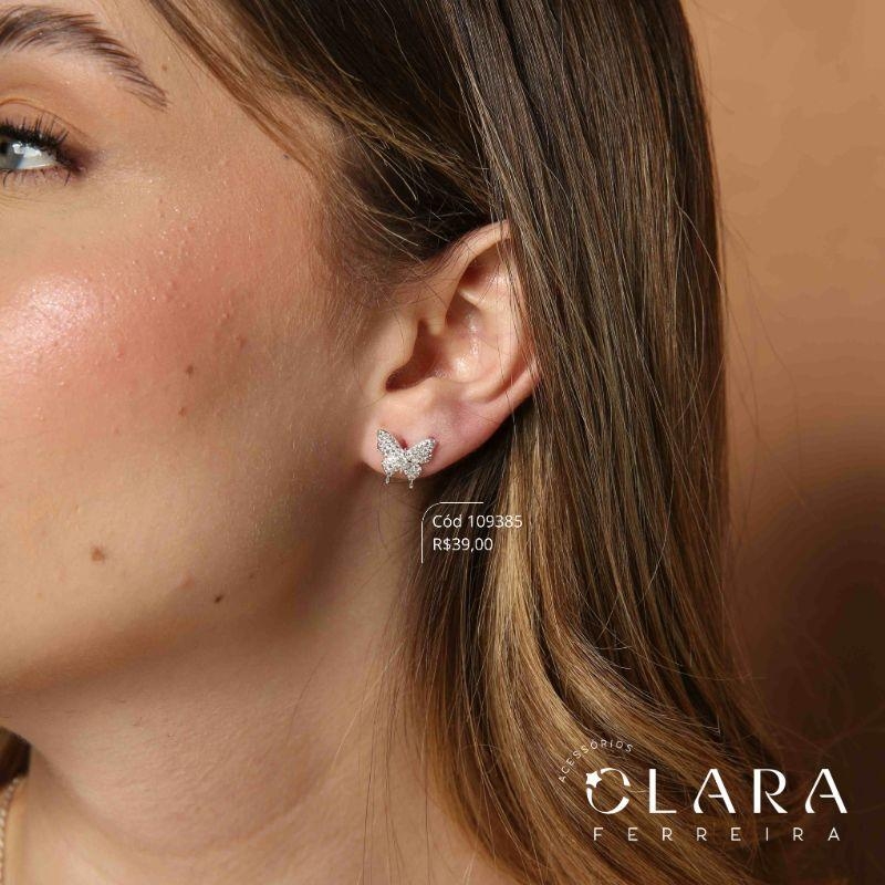 BRINCO BORBOLETA MICROZIRCONIAS - 11MM - Banho de Prata