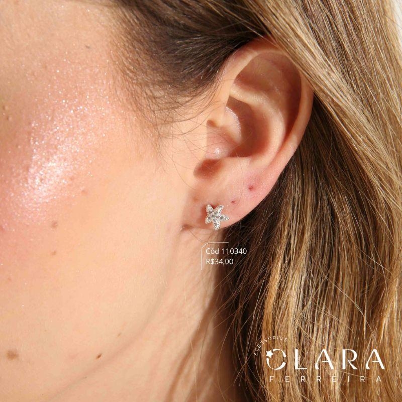 BRINCO ESTRELA DO MAR MICROZIRCÔNIAS - 9MM - Banho de Prata