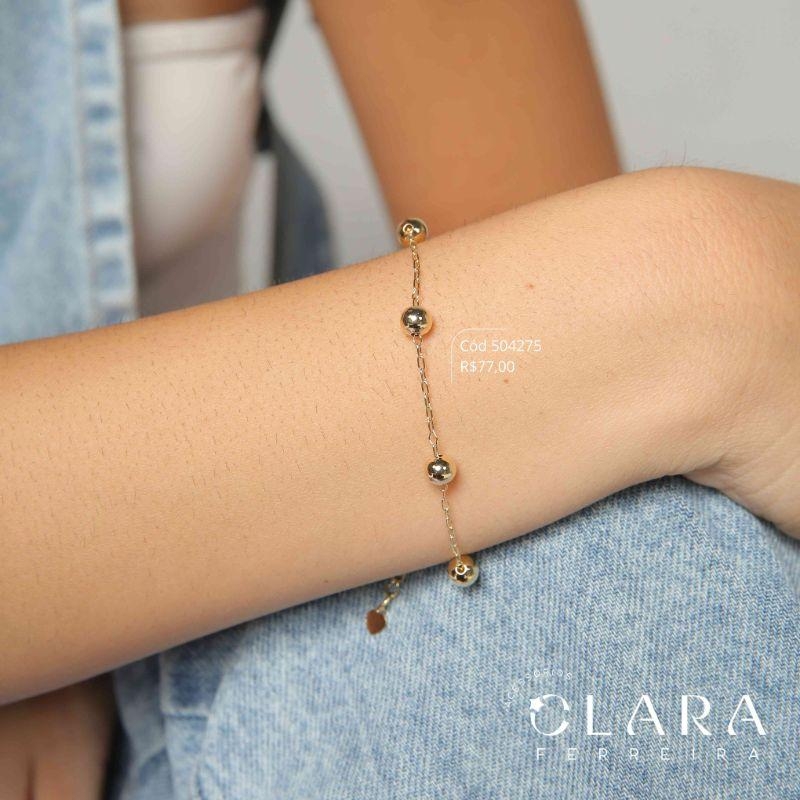 PULSEIRA ELOS C/ 5 BOLAS FIXAS - 5MM - 17CM - Dourado