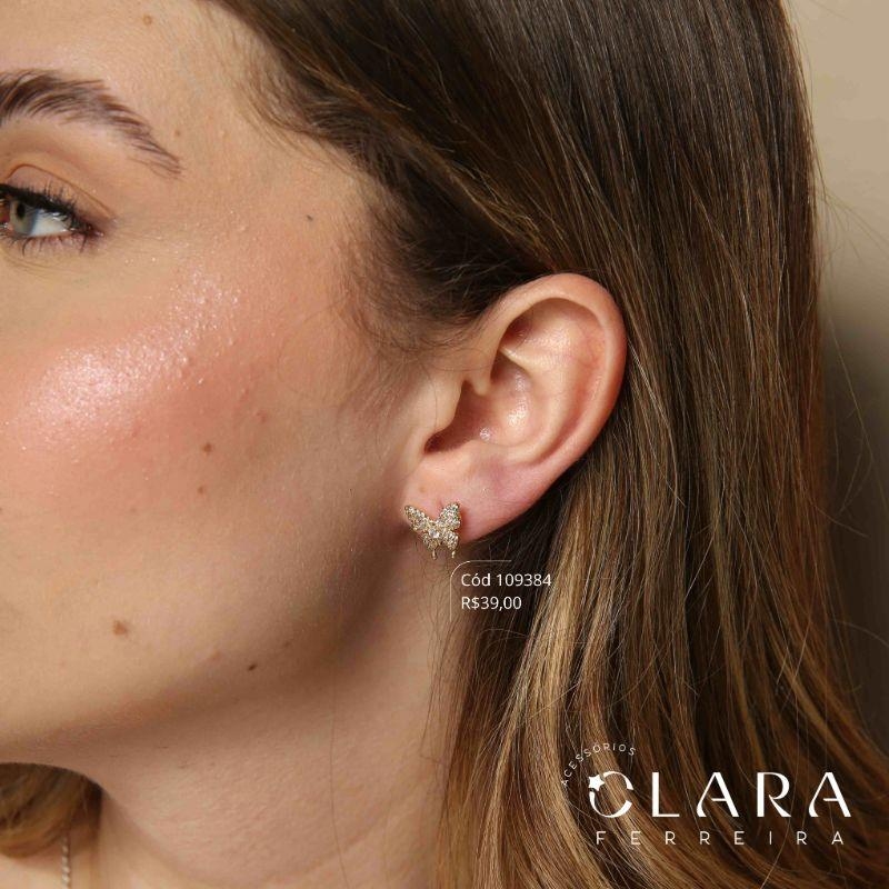 BRINCO BORBOLETA MICROZIRCONIAS - 11MM - Dourado