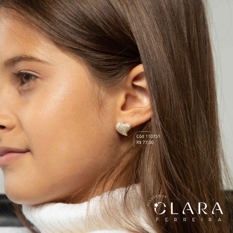 BRINCO CHUVEIRINHO CORAÇÃO MICROZIRCÔNIAS - 11MM - Dourado