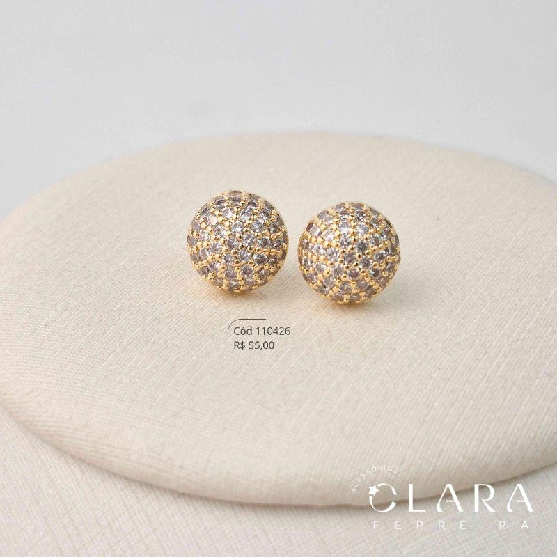 BRINCO CHUVEIRINHO REDONDO MICROZIRCÔNIAS - 9MM - Dourado