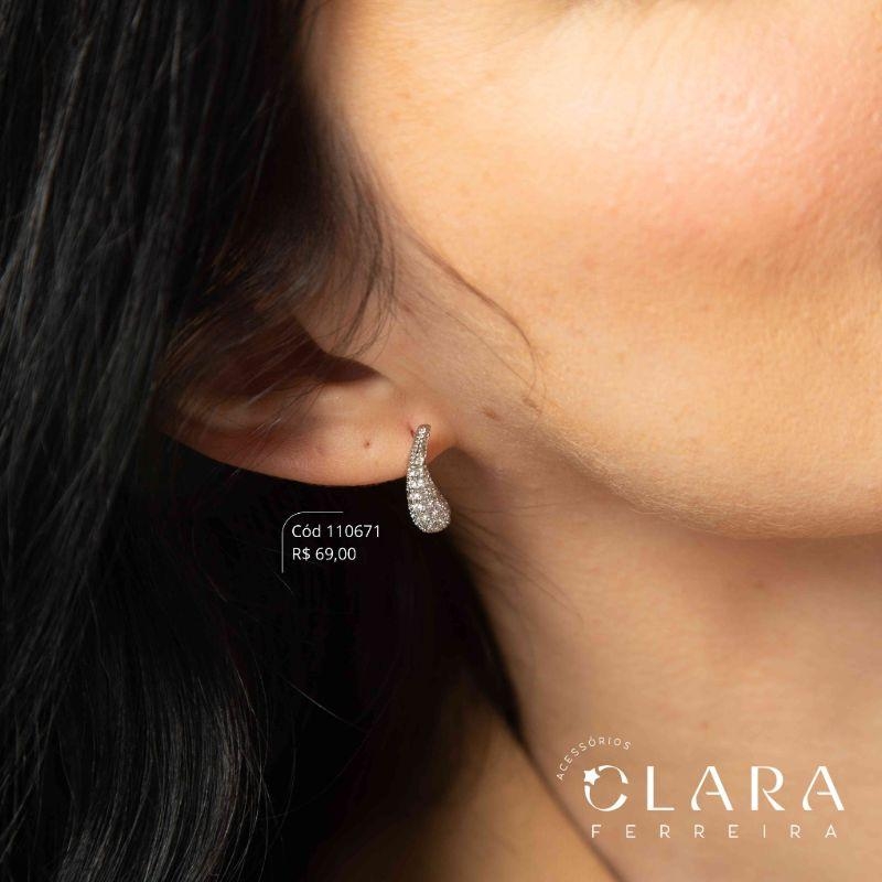 BRINCO GOTAS MICROZIRCÔNIAS - 6MM - Ródio Branco