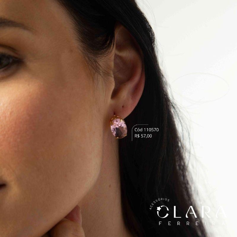 BRINCO PEDRA ZIRCONIA OVAL COLOR - 10x14MM - Dourado