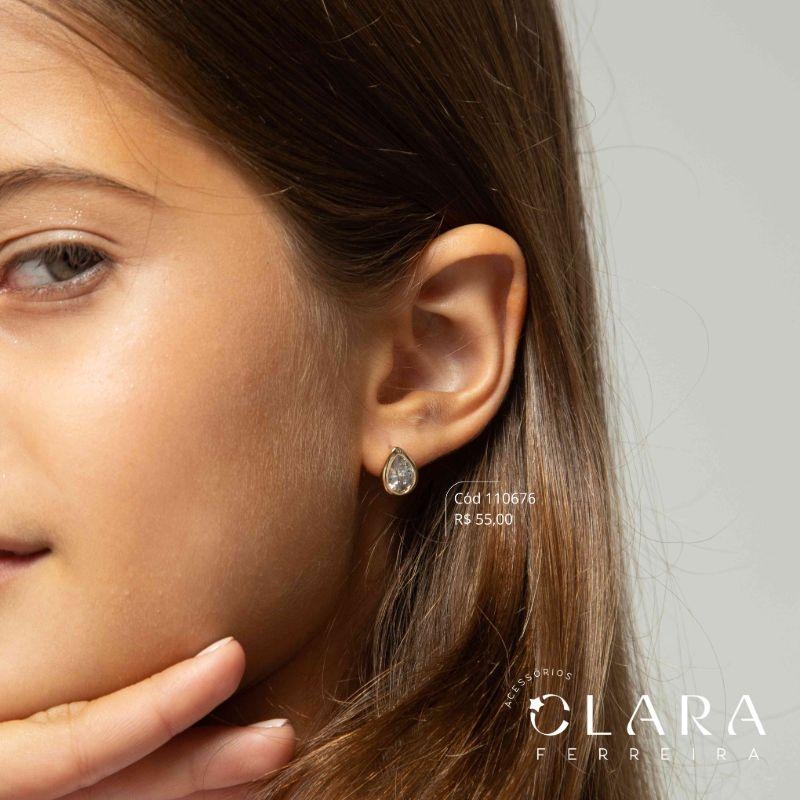 BRINCO ZIRCÔNIA GOTA CAIXA FUNDIDA - 10MM - Dourado