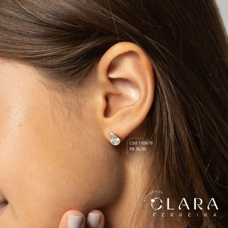 BRINCO ZIRCÔNIA GOTA CAIXA FUNDIDA - 8MM - Dourado