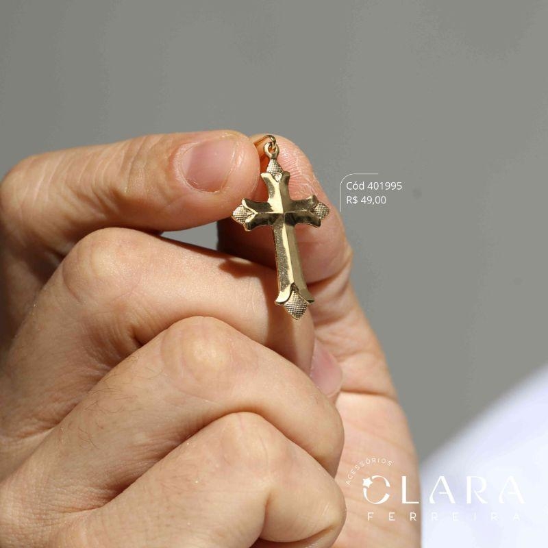 PINGENTE CRUZ C/ PONTAS JATEADAS 30MM - Dourado