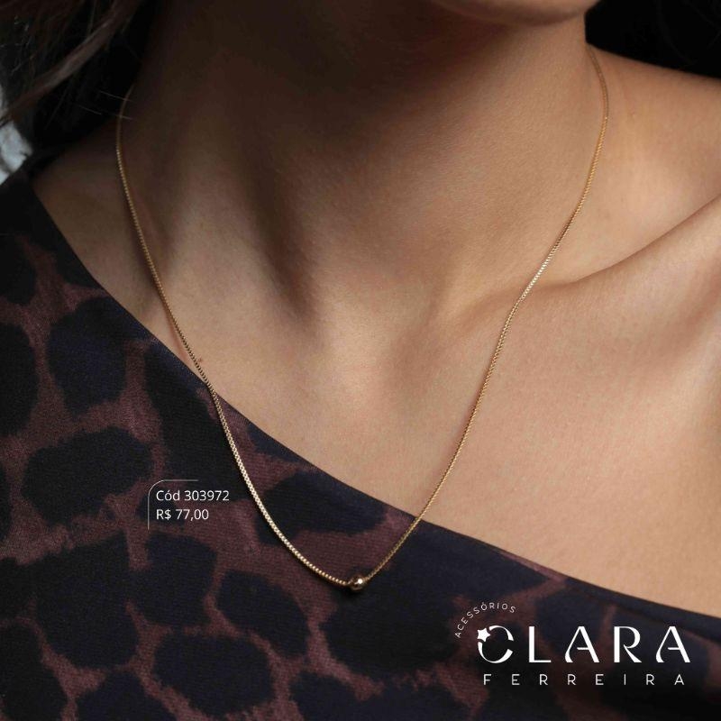COLAR VENEZIANA C/ BOLA LISA 4MM FIXA - 45CM - Dourado
