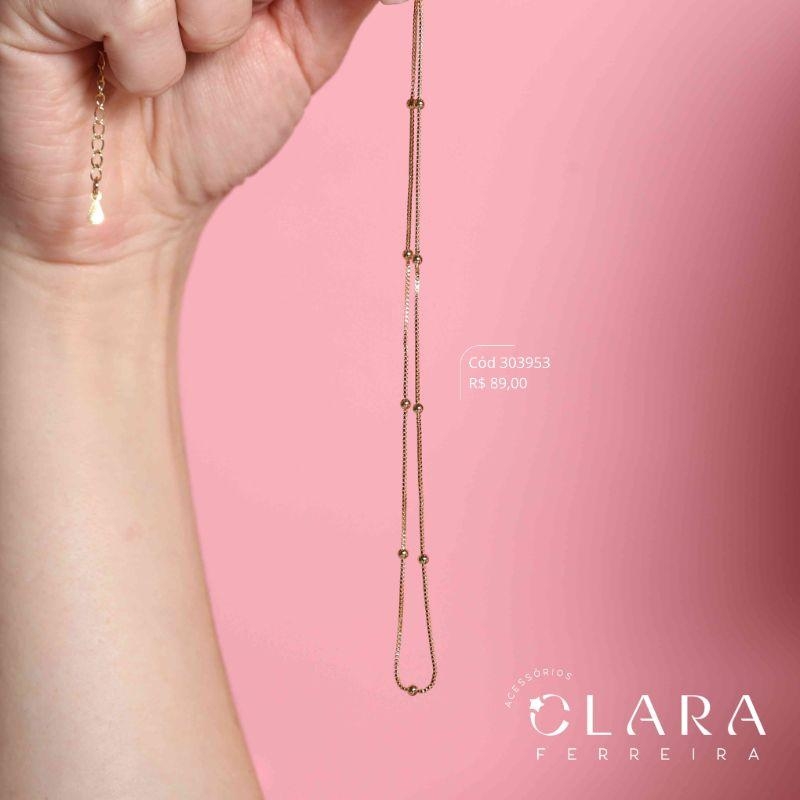 COLAR VENEZIANA C/ BOLINHAS - 3MM - 40CM - Dourado