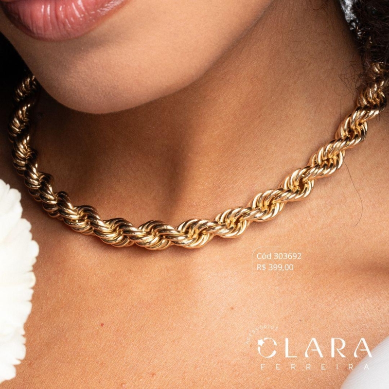COLAR CHOKER MAX CORDÃO BAIANO  - 10MM - 40CM - Dourado