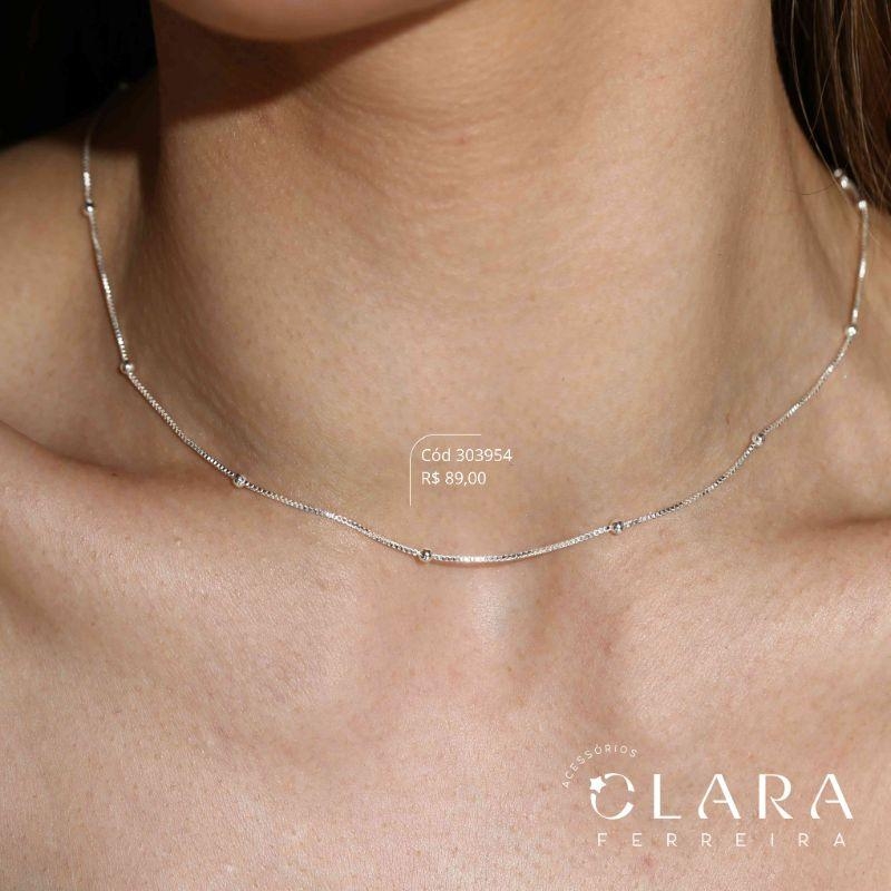 COLAR VENEZIANA C/ BOLINHAS - 3MM - 40CM - Banho de Prata