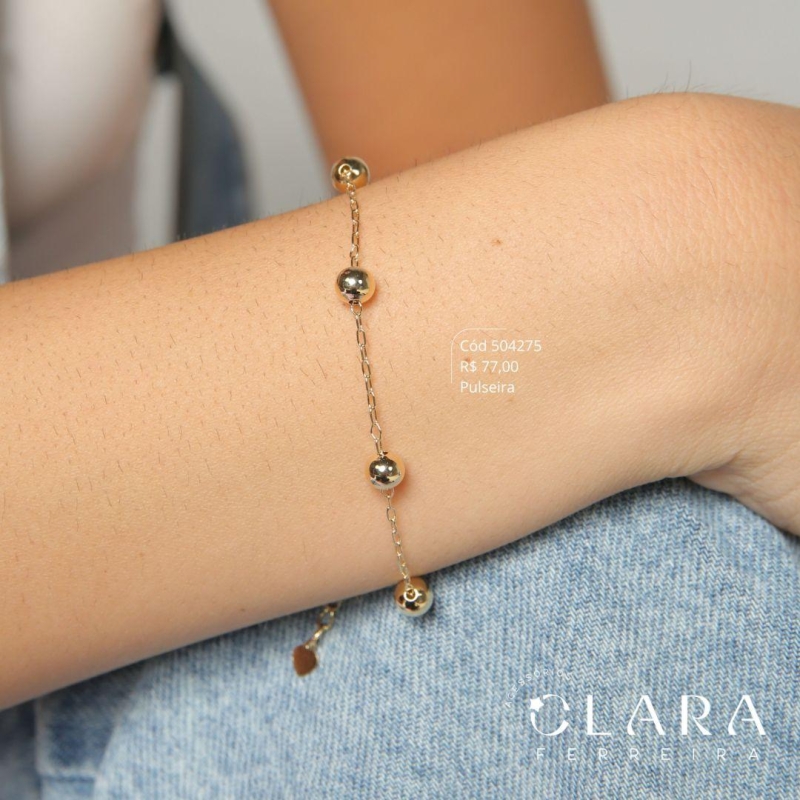 PULSEIRA ELOS C/ 5 BOLAS FIXAS - 5MM - 17CM - Dourado