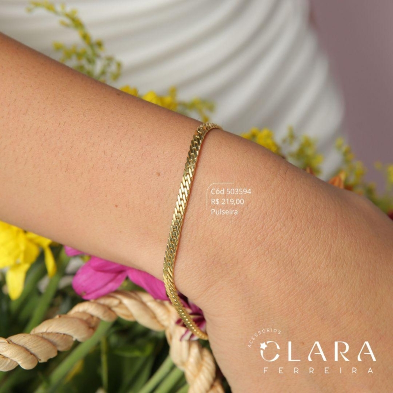 PULSEIRA FITA GROSSA 3MM C/ FECHO GAVETA - 3MM - 21CM - Dourado