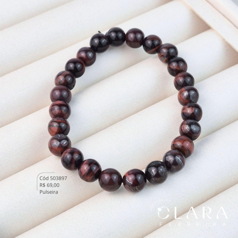 PULSEIRA SILICONE DE PEDRA OLHO DE TIGRE VERMELHA - 8MM