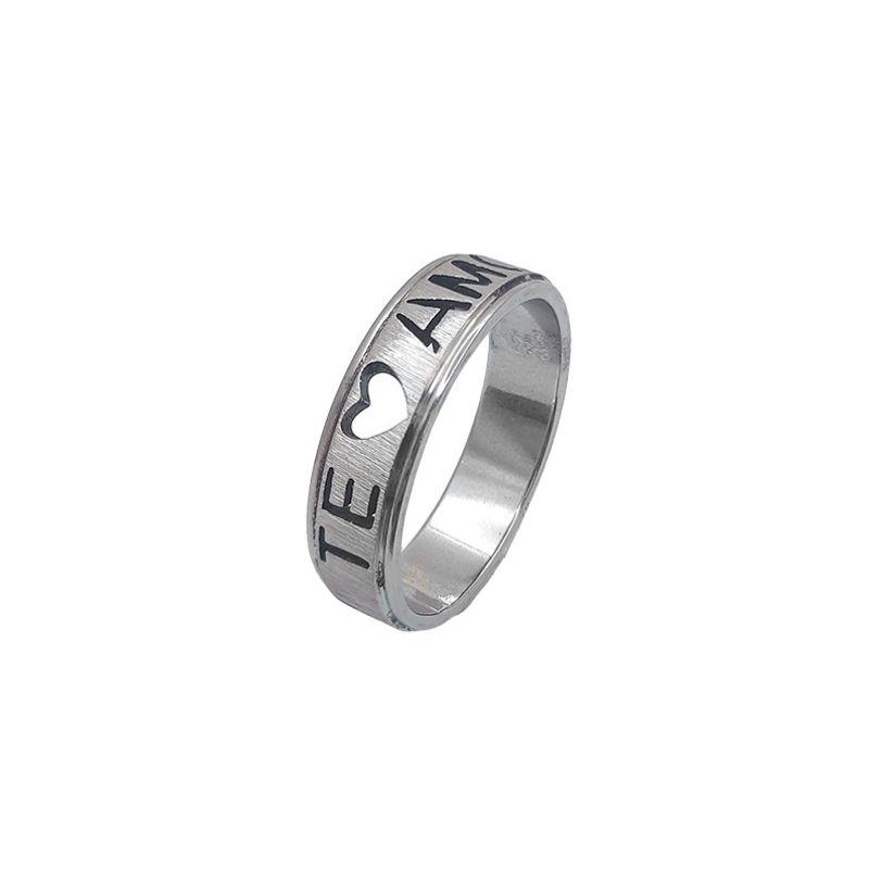 ANEL AÇO ALIANÇA ANATÔMICA RETA ESCOVADA 6MM C/ MANUSCRITO EU TE AMO VAZADO - Número 24/25