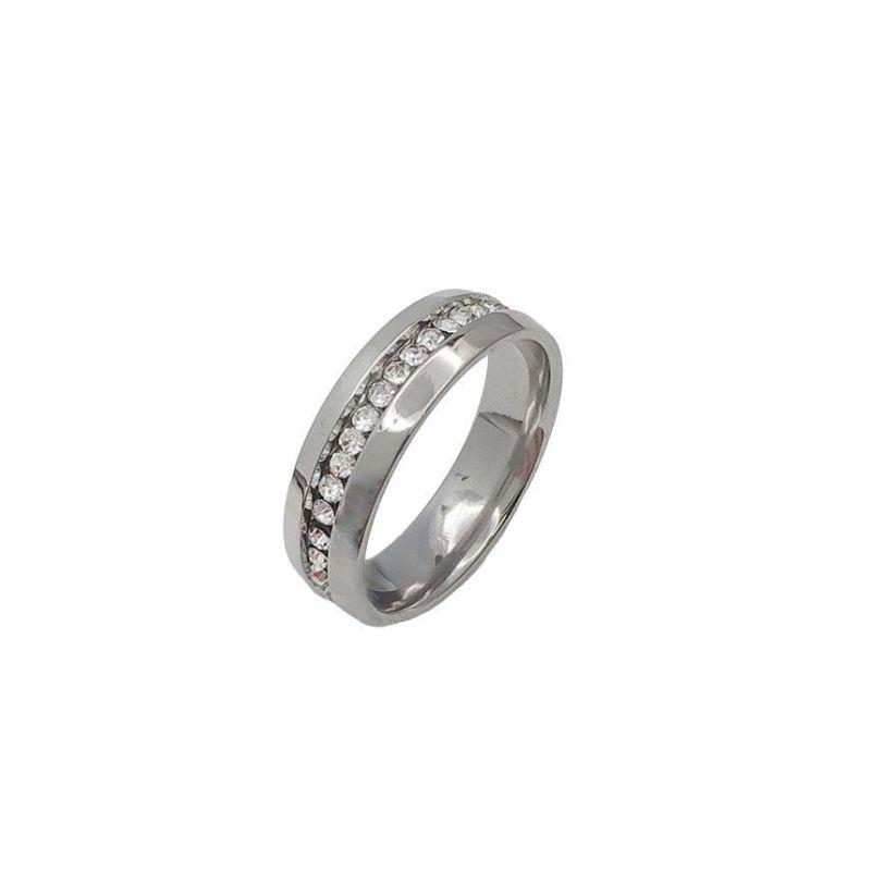 ANEL ALIANÇA AÇO INOX ANATÔMICA ABAULADA 6MM C/ 1 FILEIRA MICROZIRCONIAS - Número 32/33
