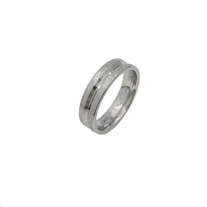 ANEL ALIANÇA AÇO INOX ANATÔMICA ABAULADA 6MM C/ 2 FIOS JATEADO BRILHANTE 1 FIO LISO - Número 12/13