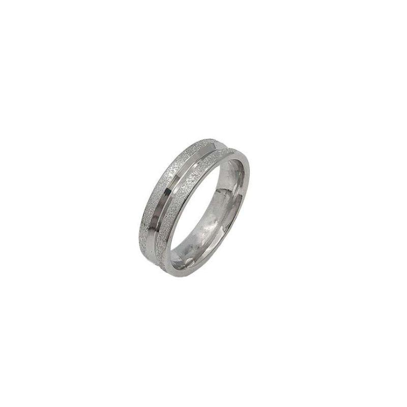 ANEL ALIANÇA AÇO INOX ANATÔMICA ABAULADA 6MM C/ 2 FIOS JATEADO BRILHANTE 1 FIO LISO - Número 14/15