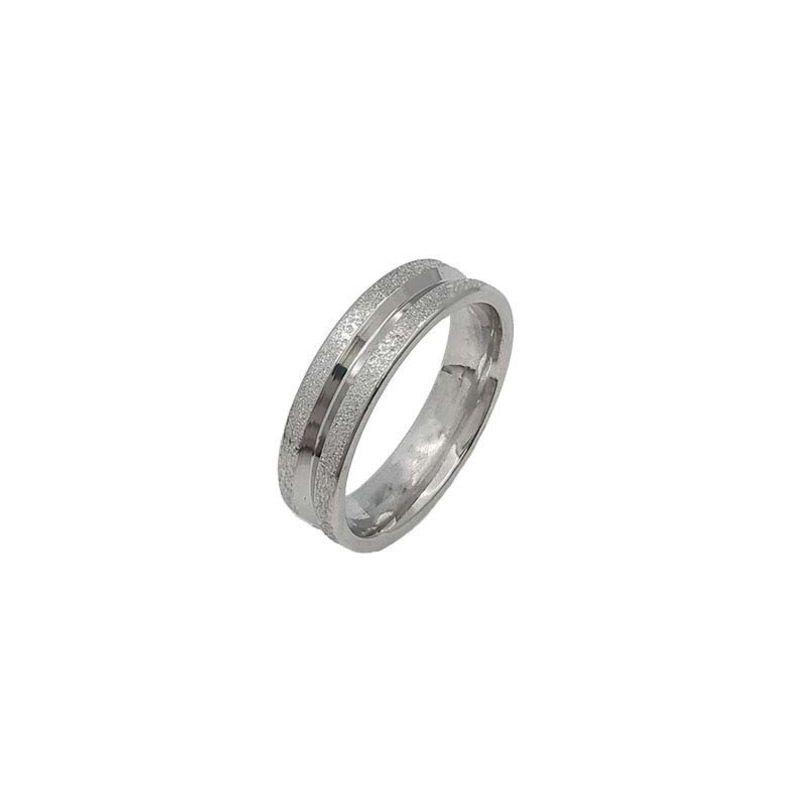 ANEL ALIANÇA AÇO INOX ANATÔMICA ABAULADA 6MM C/ 2 FIOS JATEADO BRILHANTE 1 FIO LISO - Número 18/19