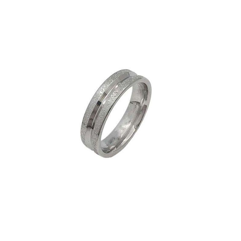 ANEL ALIANÇA AÇO INOX ANATÔMICA ABAULADA 6MM C/ 2 FIOS JATEADO BRILHANTE 1 FIO LISO - Número 20/21