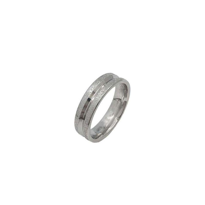 ANEL ALIANÇA AÇO INOX ANATÔMICA ABAULADA 6MM C/ 2 FIOS JATEADO BRILHANTE 1 FIO LISO - Número 24/25