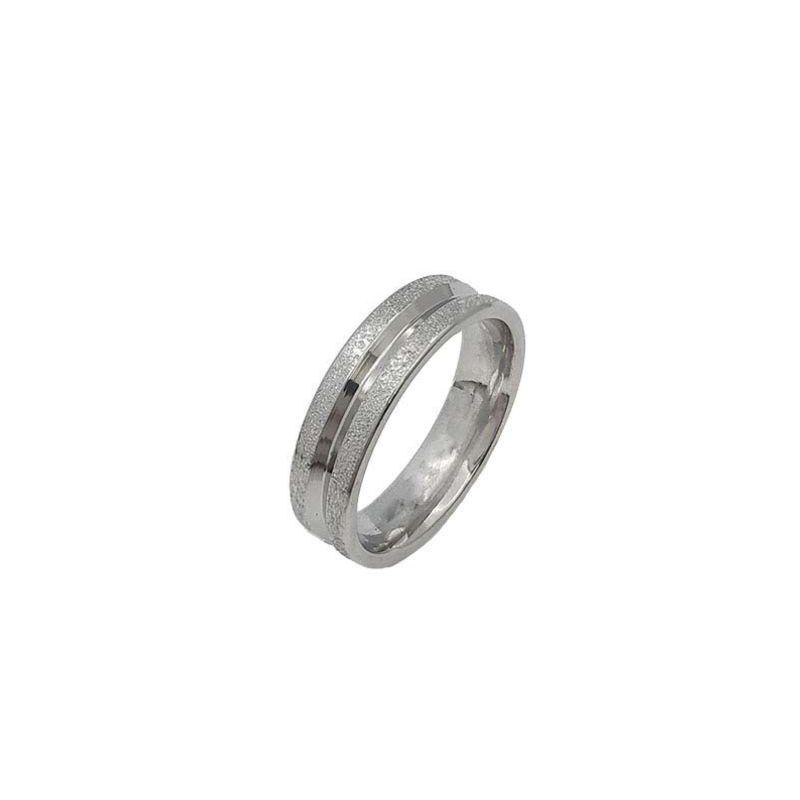 ANEL ALIANÇA AÇO INOX ANATÔMICA ABAULADA 6MM C/ 2 FIOS JATEADO BRILHANTE 1 FIO LISO - Número 28/29