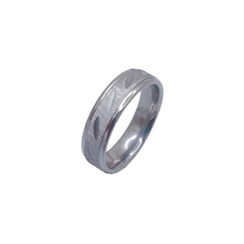 ANEL ALIANÇA AÇO INOX ANATÔMICA ABAULADA 6MM C/ TRABALHADO JATEADO FOSCO E RISQUINHOS - Número 12/13