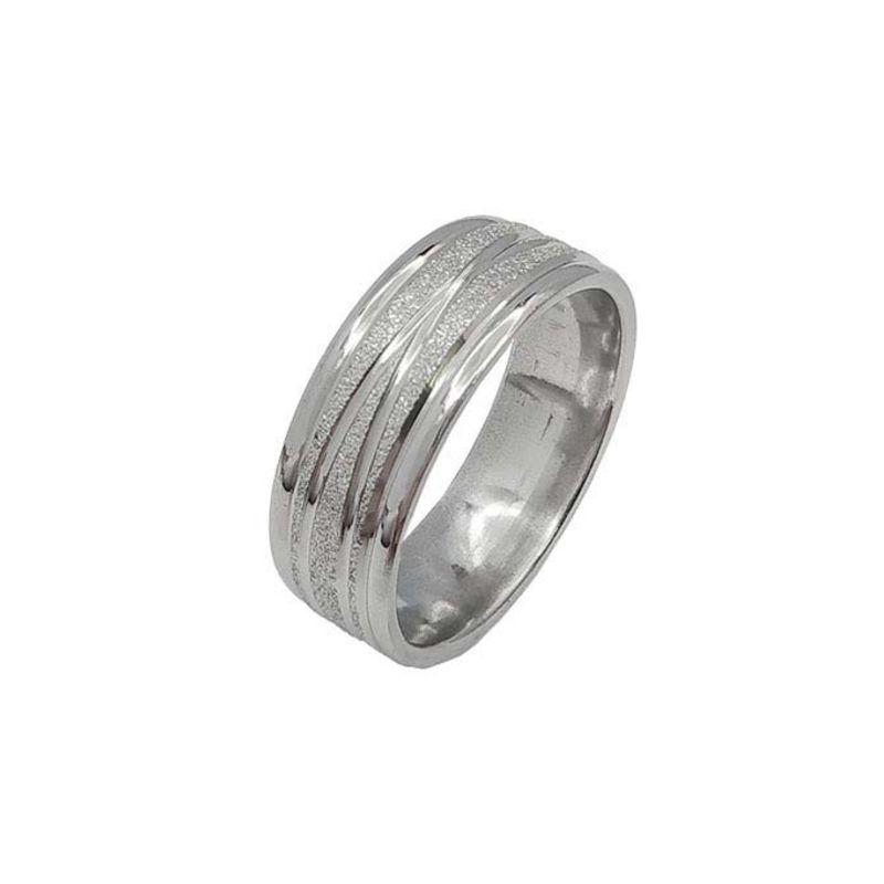 ANEL ALIANÇA AÇO INOX ANATÔMICA ABAULADA 8MM C/ JATEADO BRILHANTE E 2 FIOS LISOS CRUZADOS - Número 28/29