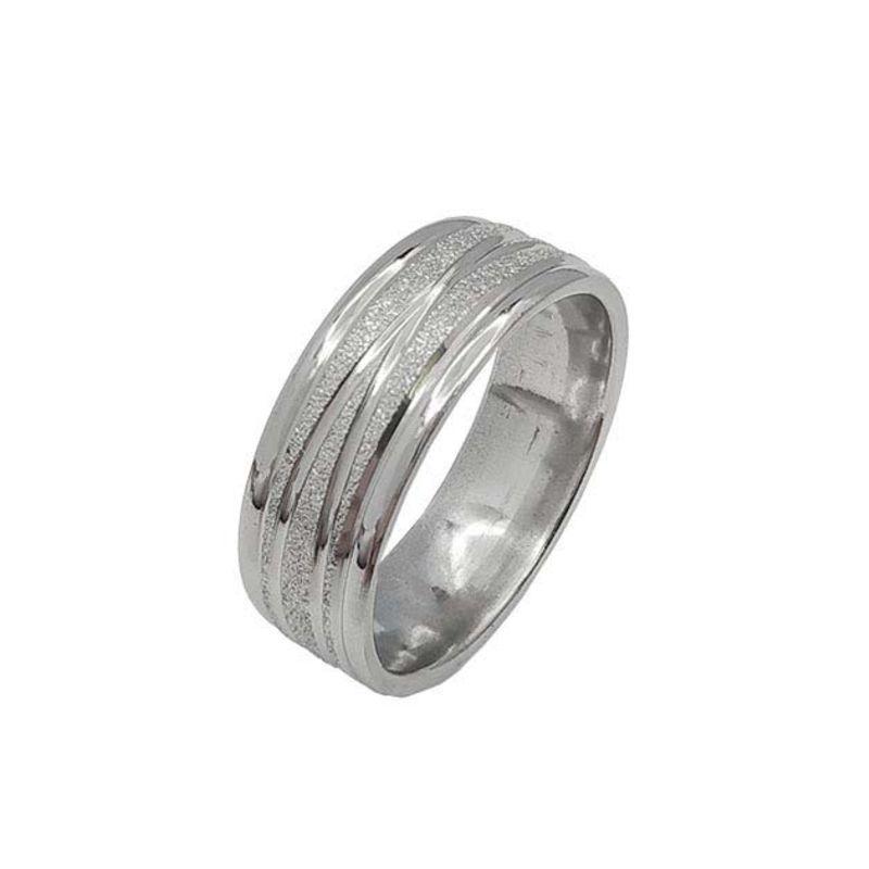 ANEL ALIANÇA AÇO INOX ANATÔMICA ABAULADA 8MM C/ JATEADO BRILHANTE E 2 FIOS LISOS CRUZADOS - Número 32/33