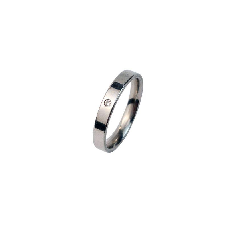 ANEL ALIANÇA AÇO INOX ANATÔMICA RETA 4MM C/ 1 ZIRCONIA - Número 12/13