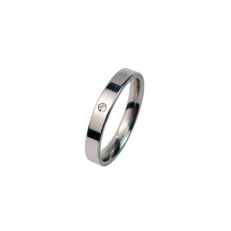 ANEL ALIANÇA AÇO INOX ANATÔMICA RETA 4MM C/ 1 ZIRCONIA - Número 18/19
