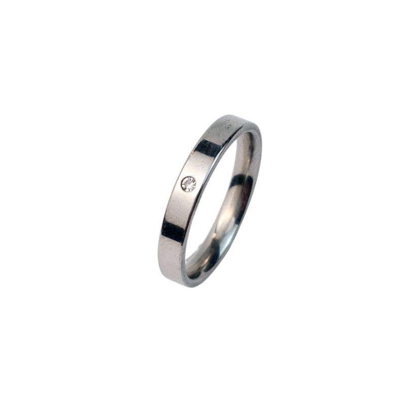 ANEL ALIANÇA AÇO INOX ANATÔMICA RETA 4MM C/ 1 ZIRCONIA - Número 22/23