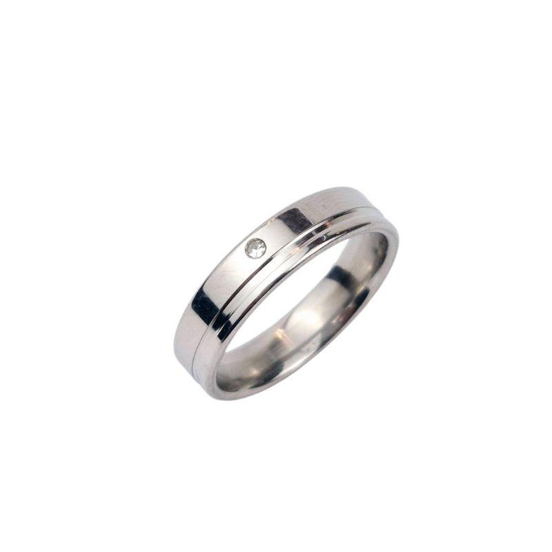ANEL ALIANÇA AÇO INOX ANATÔMICA RETA 6MM C/ 1 FIO LISO E 1 ZIRCONIA - Número 12/13