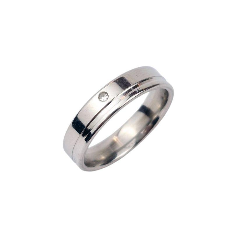 ANEL ALIANÇA AÇO INOX ANATÔMICA RETA 6MM C/ 1 FIO LISO E 1 ZIRCONIA - Número 18/19