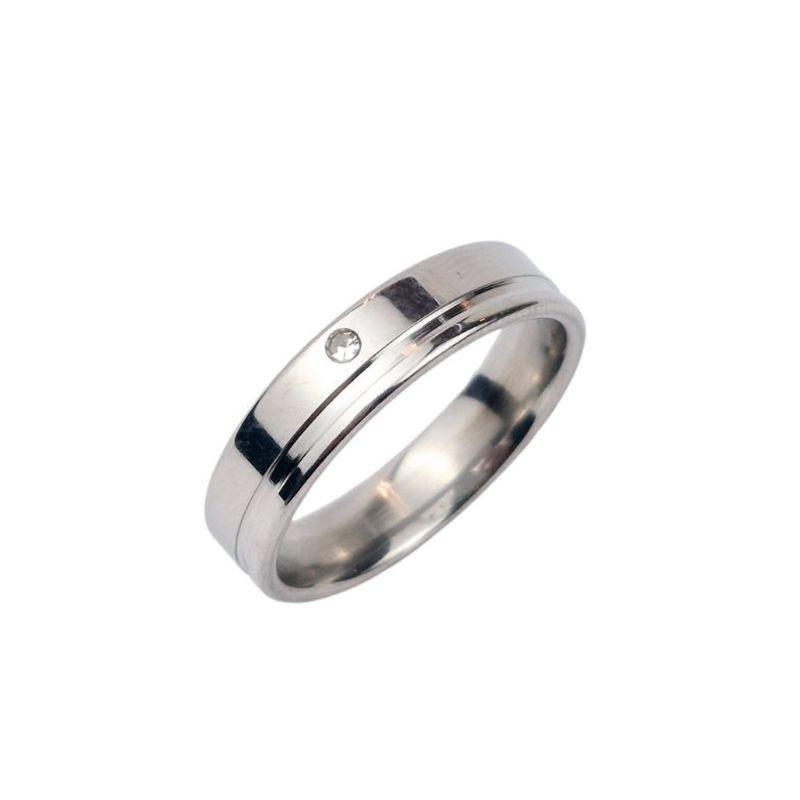 ANEL ALIANÇA AÇO INOX ANATÔMICA RETA 6MM C/ 1 FIO LISO E 1 ZIRCONIA - Número 22/23