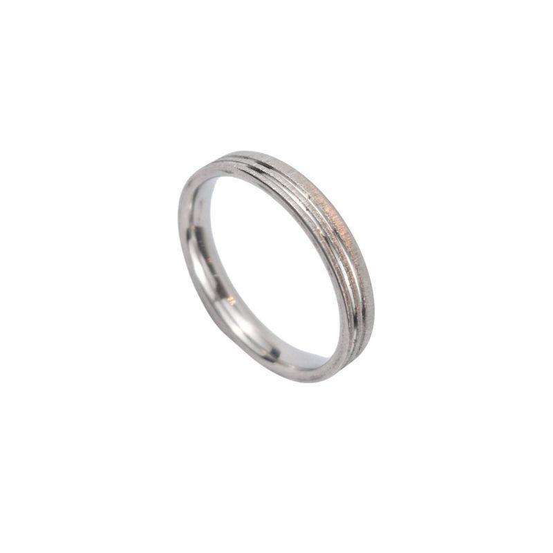 ANEL ALIANÇA AÇO INOX ANATÔMICA RETA LISA 4MM C/ 2 FIOS JATEADOS BRILHANTES - Número 30/31