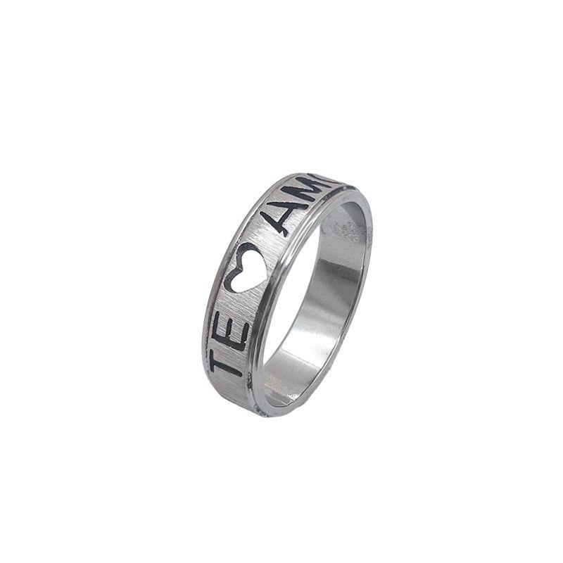 ANEL AÇO ALIANÇA ANATÔMICA RETA ESCOVADA 6MM C/ MANUSCRITO EU TE AMO VAZADO - Número 12/13