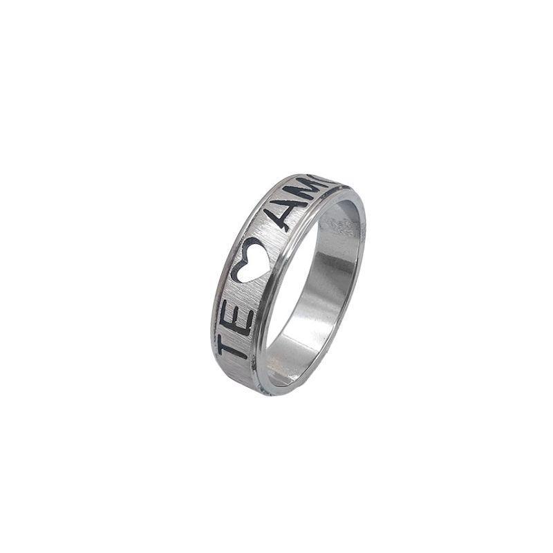 ANEL AÇO ALIANÇA ANATÔMICA RETA ESCOVADA 6MM C/ MANUSCRITO EU TE AMO VAZADO - Número 14/15