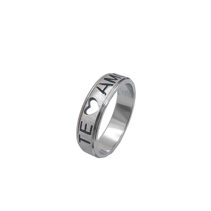 ANEL AÇO ALIANÇA ANATÔMICA RETA ESCOVADA 6MM C/ MANUSCRITO EU TE AMO VAZADO - Número 16/17