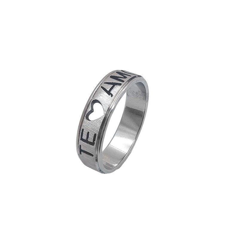 ANEL AÇO ALIANÇA ANATÔMICA RETA ESCOVADA 6MM C/ MANUSCRITO EU TE AMO VAZADO - Número 18/19