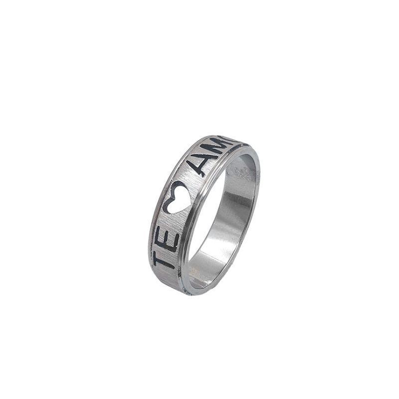 ANEL AÇO ALIANÇA ANATÔMICA RETA ESCOVADA 6MM C/ MANUSCRITO EU TE AMO VAZADO - Número 26/27