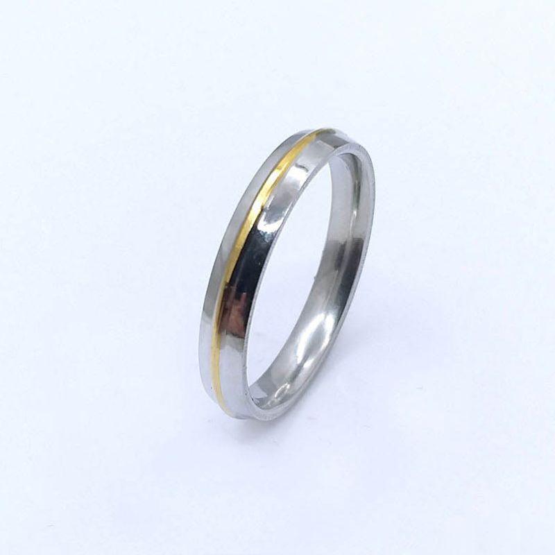 ANEL ALIANÇA AÇO INOX ANATÔMICA ABAULADA 4MM C/ 1 FIO DOURADO - Número 14/15
