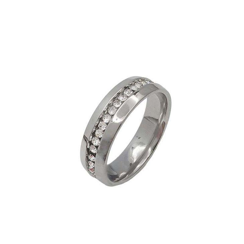 ANEL ALIANÇA AÇO INOX ANATÔMICA ABAULADA 6MM C/ 1 FILEIRA MICROZIRCONIAS - Número 12/13
