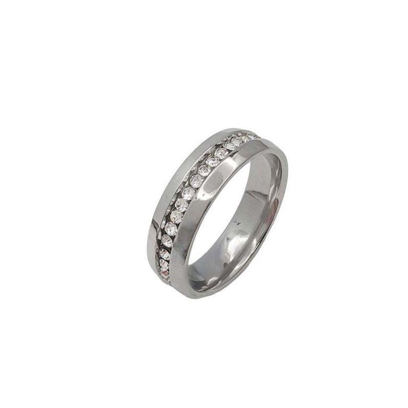 ANEL ALIANÇA AÇO INOX ANATÔMICA ABAULADA 6MM C/ 1 FILEIRA MICROZIRCONIAS - Número 14/15