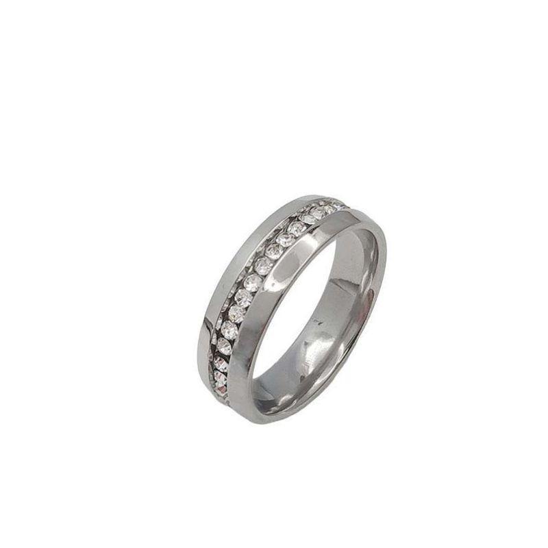 ANEL ALIANÇA AÇO INOX ANATÔMICA ABAULADA 6MM C/ 1 FILEIRA MICROZIRCONIAS - Número 16/17
