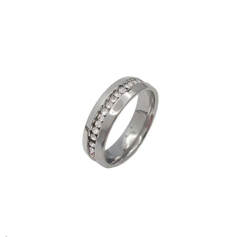 ANEL ALIANÇA AÇO INOX ANATÔMICA ABAULADA 6MM C/ 1 FILEIRA MICROZIRCONIAS - Número 20/21